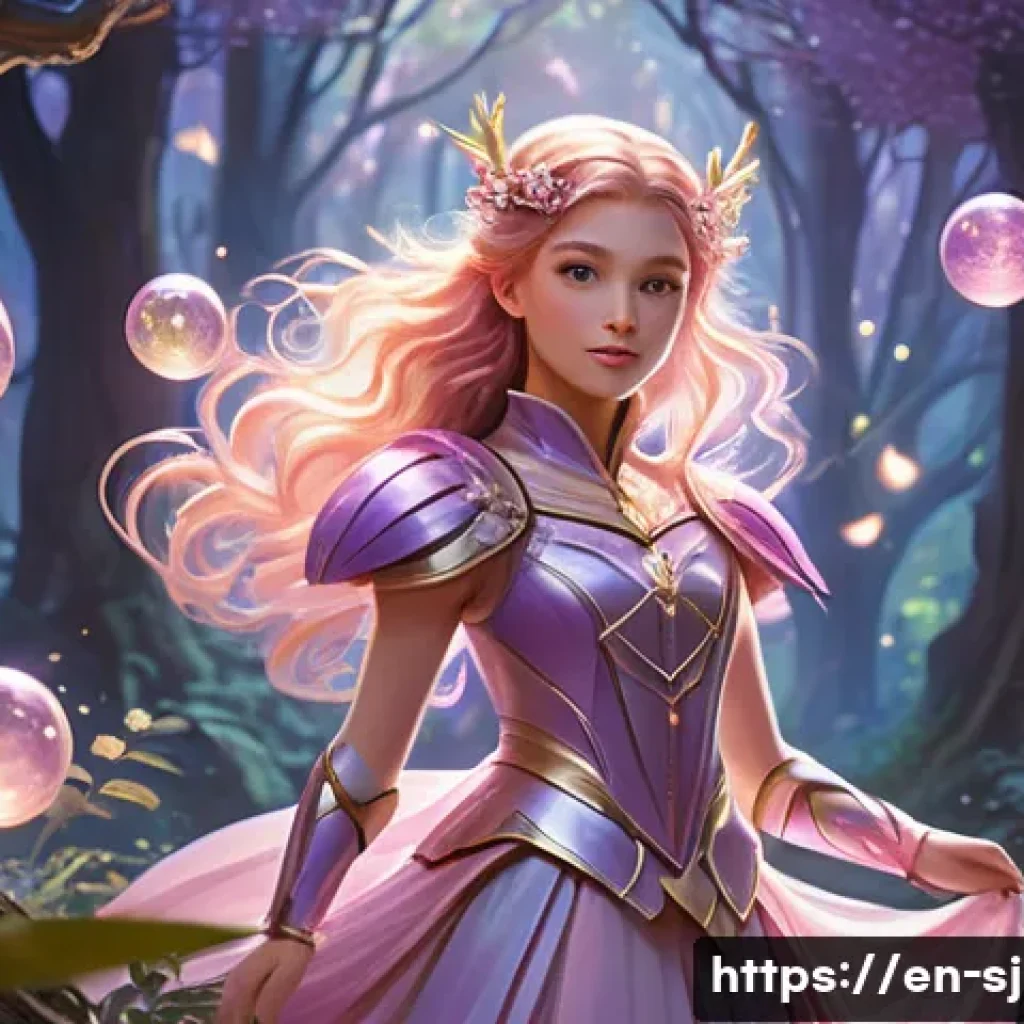 시크릿쥬쥬 인기 에피소드 순위 - A vibrant scene depicting a young magical girl named Jouju standing in a lush, enchanted forest at d...